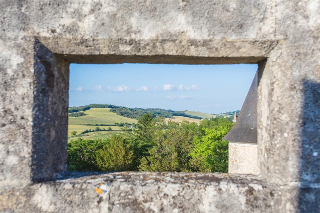 Terrasse extérieure : vue panoramique sur la campagne vallonnée et les coteaux Verteillacois